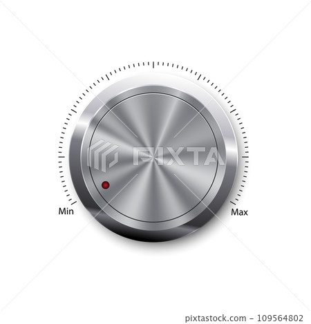Creative illustration of dial knob level technology settings, music metal button with circular processing isolated on background. Sound control. Art design. Abstract concept graphic element. Creative illustration of dial knob level technology settings, music metal button with circular processing isolated on background. Sound control. Art design. Abstract concept graphic element. 109564802