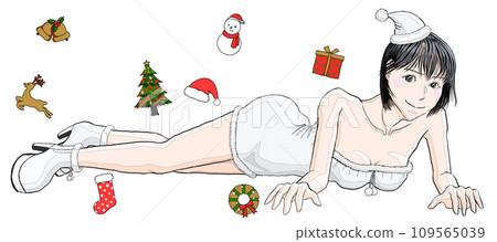 Girl lying on the floor in sexy Santa Claus costume 85 109565039