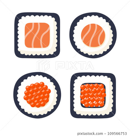 Sushi roll vector set. Japanese cuisine, traditional food. Vector illustration. 109566753
