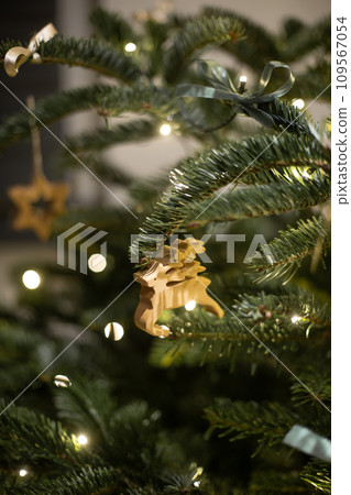 Christmas tree decoration wooden toys concept angel 109567054