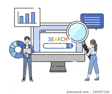 Illustration of a business team analyzing search results 109567146