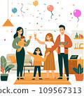 Couples celebrate holidays, people decorate homes, winter celebrations, happy new year night, isolated cartoon vector illustration 109567313