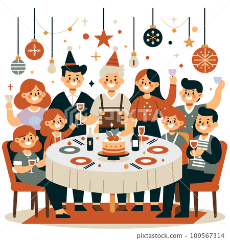 people eating lunch merry Christmas and happy new year night, isolated cartoon vector illustration graphic people eating lunch merry Christmas and happy new year night, isolated cartoon vector illustration graphic 109567314
