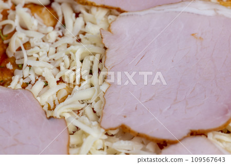 pizza dough with cheese and meat pizza dough with cheese and meat 109567643