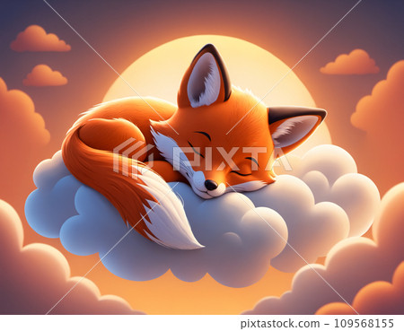 Serene sleep of a little fox in the clouds - Stock Illustration ...