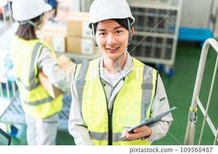 Logistics worker working at an e-commerce warehouse Logistics worker working at an e-commerce warehouse 109568487