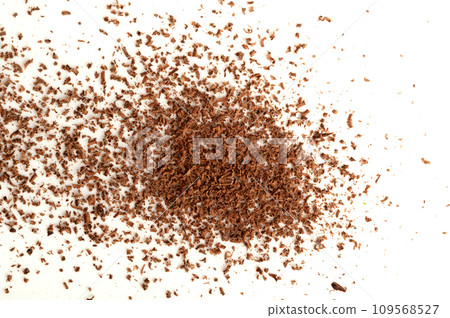 Grated Chocolate Pile Isolated, Crushed Chocolate Shavings, Crumbs, Scattered Flakes, Cocoa Sprinkles Grated Chocolate Pile Isolated, Crushed Chocolate Shavings, Crumbs, Scattered Flakes, Cocoa Sprinkles 109568527