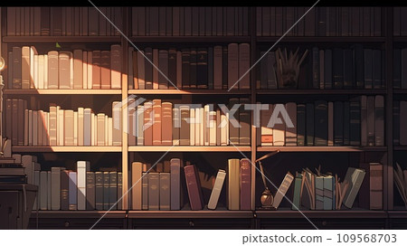 Bookshelf in a dark room_2 Generative AI 109568703