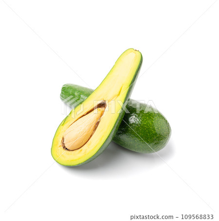 Avocado Isolated, Whole Avokado, Green Avocados Slice, Fresh Alligator Pear, Long Avocado Fruit 109568833