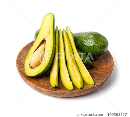 Avocado Isolated, Whole Avokado, Green Avocados Slice, Fresh Alligator Pear, Long Avocado Fruit 109568837