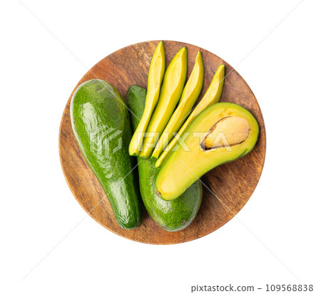 Avocado Isolated, Whole Avokado, Green Avocados Slice, Fresh Alligator Pear, Long Avocado Fruit 109568838