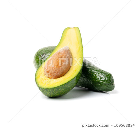 Avocado Isolated, Whole Avokado, Green Avocados Slice, Fresh Alligator Pear, Long Avocado Fruit Avocado Isolated, Whole Avokado, Green Avocados Slice, Fresh Alligator Pear, Long Avocado Fruit 109568854
