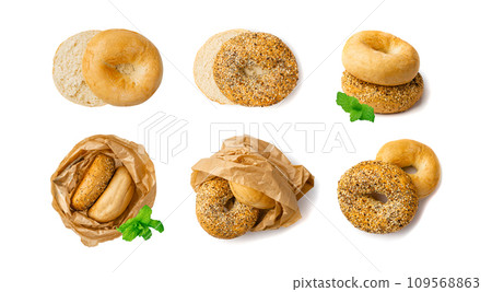 Bagel, Round Bread Bun, Wheat Bakery with Grains And Seeds for Breakfast, Plain Circle Bagel Bread Bagel, Round Bread Bun, Wheat Bakery with Grains And Seeds for Breakfast, Plain Circle Bagel Bread 109568863