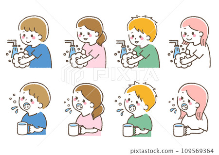 孩子們洗手、漱口。預防感染。 109569364