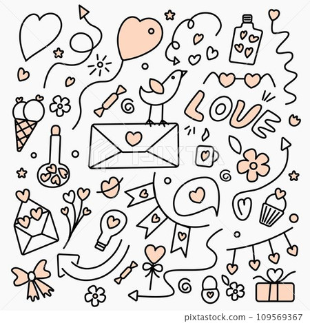 Set for Valentine s Day. Elements for design. doodle illustration in flat style. Isolated background 109569367