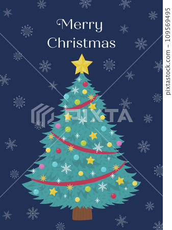 Christmas tree illustration. Christmas card design material. A Christmas tree shining in the snowy night sky. Christmas tree illustration. Christmas card design material. A Christmas tree shining in the snowy night sky. 109569495