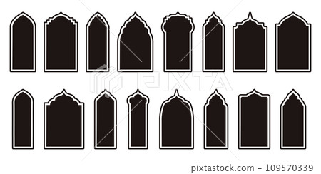 Oriental Modern Boho Design Elements in Islamic Style Borders and Frames. Windows and Arches Illustrations Add a Touch of Elegance 109570339