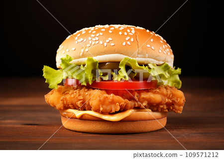 Delicious big chicken burger closeup 109571212