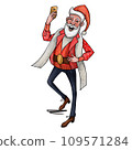 Santa Claus, a blogger in a red suit taking selfies on a smartphone. isolated on a white background 109571284