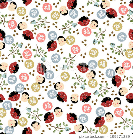 Setsubun seamless patterns, textiles, wallpaper, wrapping paper, occasions, events, amulets, Japanese miscellaneous goods, decorations. 109571289