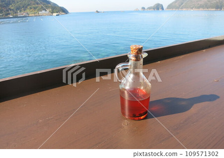 oil bottle on the shore oil bottle on the shore 109571302