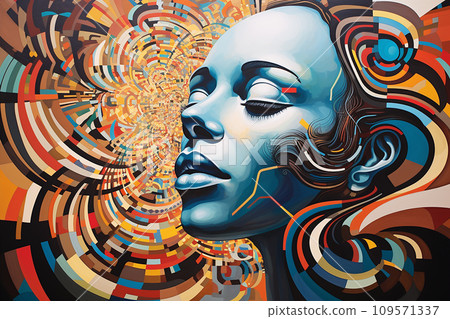 Person thoughts depicted as swirling patterns or beams of light, geometric shapes to symbolize the structure of one's thoughts Person thoughts depicted as swirling patterns or beams of light, geometric shapes to symbolize the structure of one's thoughts 109571337