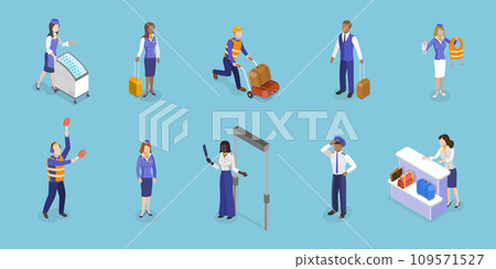 3D Isometric Flat Vector Set of Airport Staff 3D Isometric Flat Vector Set of Airport Staff 109571527
