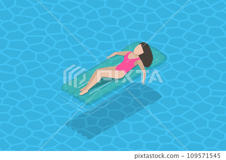 3D Isometric Flat Vector Illustration of Relaxing in a Pool 109571545