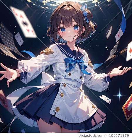 High school girl performing magic tricks (Generative AI) 109571579