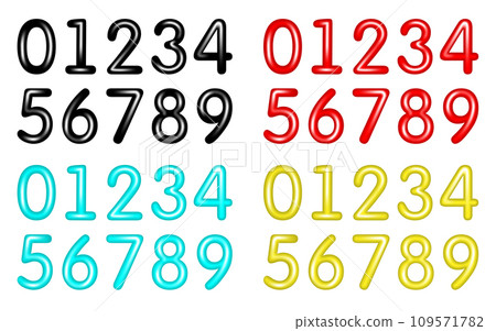 A set of multi-colored volumetric numbers with highlights. Vector illustration. 109571782