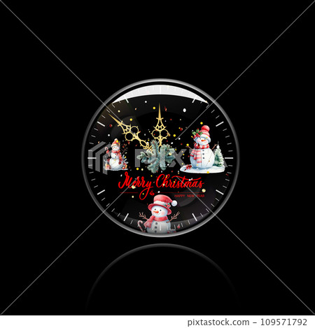 New Year s watch with a dial made of snowmen. Merry Christmas card. vector illustration. New Year s watch with a dial made of snowmen. Merry Christmas card. vector illustration. 109571792
