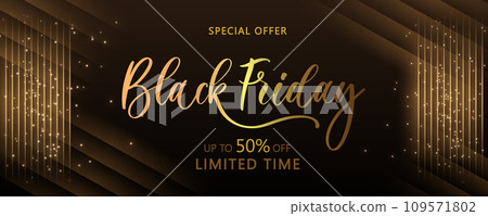 Black Friday Sale. Banner, poster, logo golden color on dark background. Black Friday Sale. Banner, poster, logo golden color on dark background. 109571802
