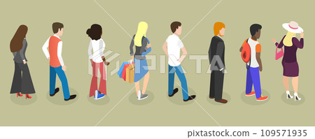 3D Isometric Flat Vector Set of Back View People 3D Isometric Flat Vector Set of Back View People 109571935