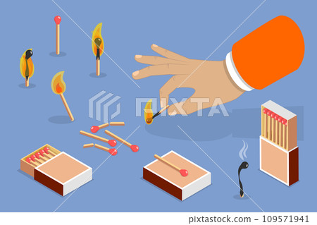 3D Isometric Flat Vector Illustration of Matchstick Box 109571941