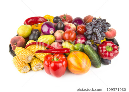 Set of vegetables and fruits isolated on a white. Set of vegetables and fruits isolated on a white. 109571980