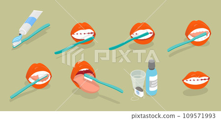 3D Isometric Flat Vector Illustration of Teeth Cleaning 109571993
