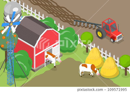 3D Isometric Flat Vector Illustration of Farm 109571995