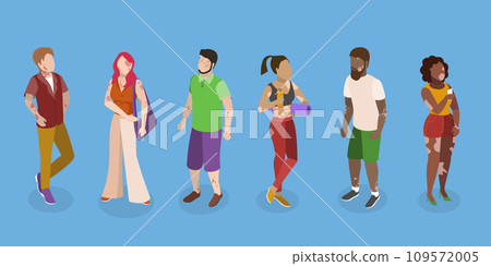 3D Isometric Flat Vector Set of Happy People with Vitiligo 3D Isometric Flat Vector Set of Happy People with Vitiligo 109572005