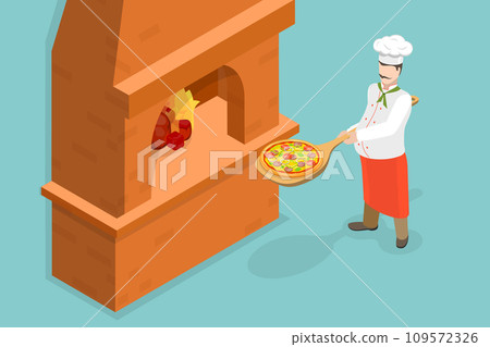 3D Isometric Flat Vector Illustration of Stone Oven Pizza 109572326