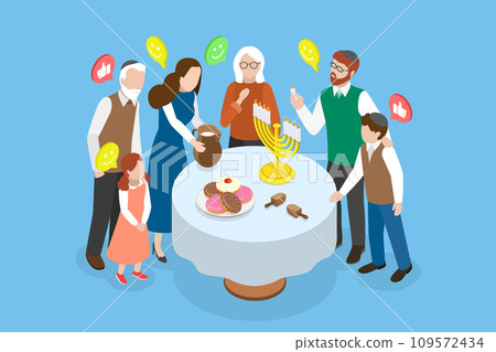 3D Isometric Flat Vector Illustration of Celebrating Hanukkah 3D Isometric Flat Vector Illustration of Celebrating Hanukkah 109572434