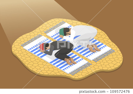 3D Isometric Flat Vector Illustration of Praying Muslim Men 3D Isometric Flat Vector Illustration of Praying Muslim Men 109572476