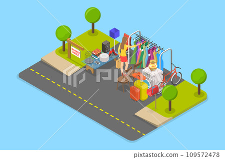 3D Isometric Flat Vector Illustration of Garage Sale 3D Isometric Flat Vector Illustration of Garage Sale 109572478