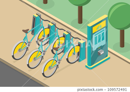 3D Isometric Flat Vector Illustration of Rental Bicycles 3D Isometric Flat Vector Illustration of Rental Bicycles 109572491