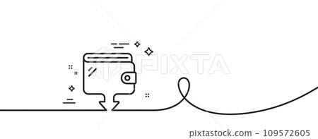 Wallet line icon. Continuous one line with curl. Send money purse sign. Cash budget symbol. Wallet single outline ribbon. Loop curve pattern. Vector 109572605