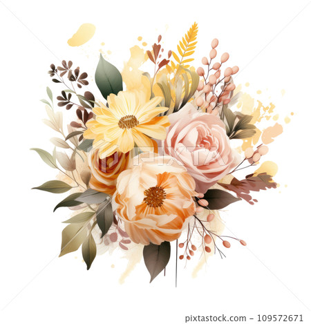a bouquet of flowers, greens and leaves, a bouquet of flowers, greens and leaves, 109572671