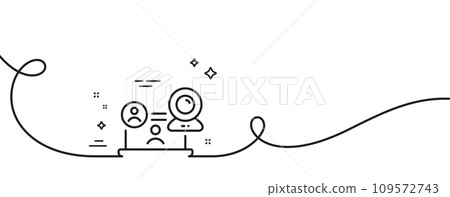 Video conference line icon. Continuous one line with curl. Online training sign. Web camera symbol. Video conference single outline ribbon. Loop curve pattern. Vector 109572743