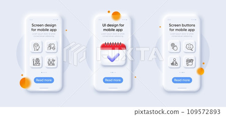 Hold heart, Smile chat and Nurse line icons pack. 3d phone mockups with calendar. Glass smartphone screen. Mental health, Teamwork, Cursor web icon. Buyer, Fraud pictogram. Vector Hold heart, Smile chat and Nurse line icons pack. 3d phone mockups with calendar. Glass smartphone screen. Mental health, Teamwork, Cursor web icon. Buyer, Fraud pictogram. Vector 109572893