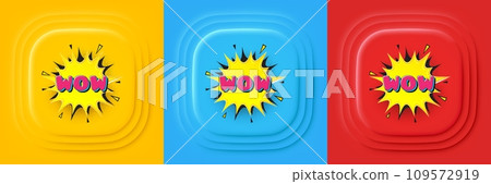 Wow comic bubble banner. Neumorphic offer banner, flyer or poster. Discount sticker shape. Sale coupon icon. Wow bubble promo event banner. 3d square buttons. Special deal coupon. Vector Wow comic bubble banner. Neumorphic offer banner, flyer or poster. Discount sticker shape. Sale coupon icon. Wow bubble promo event banner. 3d square buttons. Special deal coupon. Vector 109572919