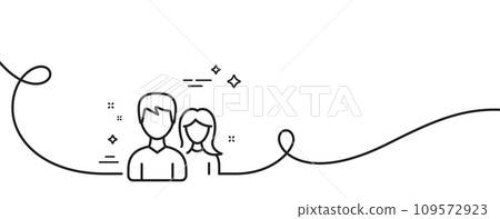 Couple line icon. Continuous one line with curl. Users Group or Teamwork sign. Male and Female Person silhouette symbol. Couple single outline ribbon. Loop curve pattern. Vector 109572923