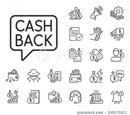 Money transfer sign. Cash money, loan and mortgage outline icons. Cashback service line icon. Speech bubble symbol. Money transfer line sign. Credit card, crypto wallet icon. Vector Money transfer sign. Cash money, loan and mortgage outline icons. Cashback service line icon. Speech bubble symbol. Money transfer line sign. Credit card, crypto wallet icon. Vector 109573021